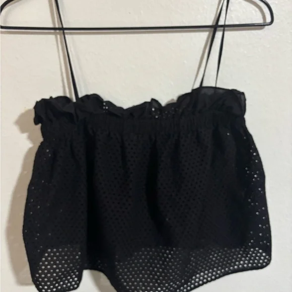 Black Mesh Ruffle Top - Picture 1 of 2